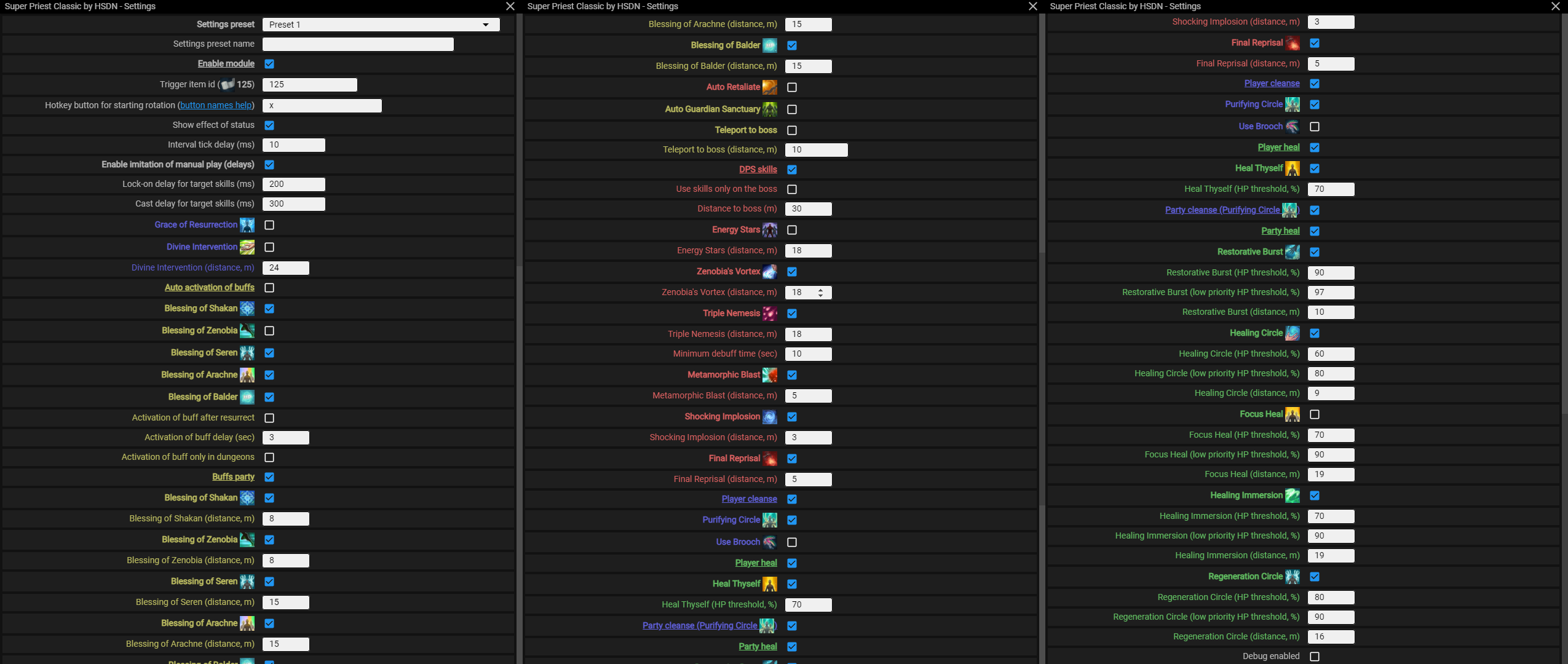 Menu screenshot Super Priest (for Classic Patch) — Module menu