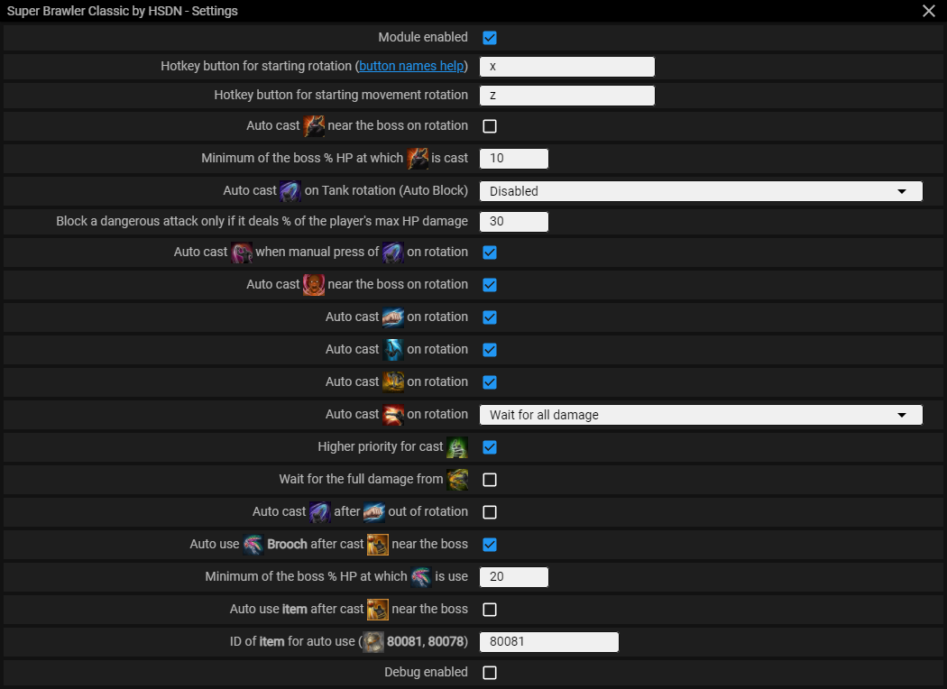 Menu screenshot Super Brawler (for Classic Patch) — Module menu