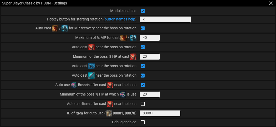 Menu screenshot Super Slayer (for Classic Patch) — Module menu