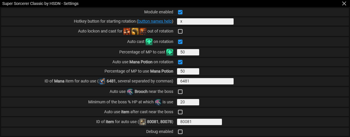 Menu screenshot Super Sorcerer (for Classic Patch) — Module menu