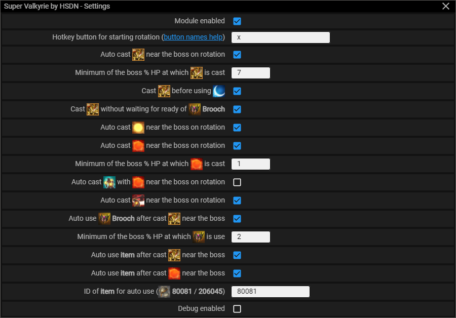Menu screenshot Super Valkyrie — Module menu