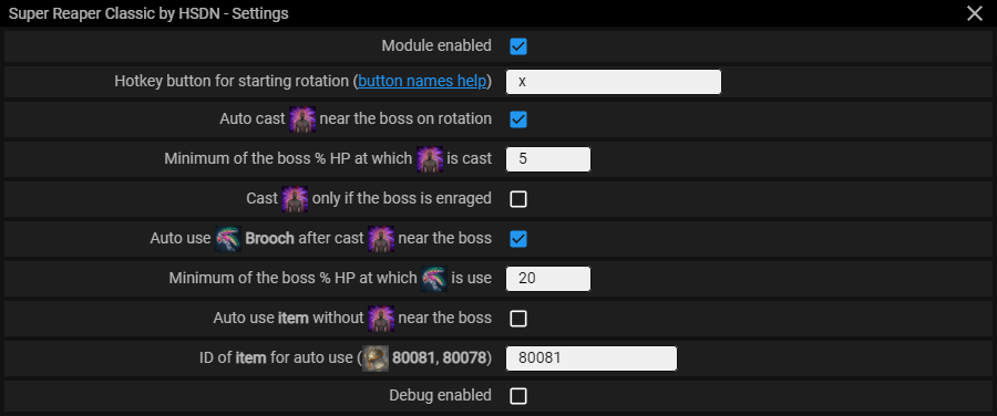 Menu screenshot Super Reaper (for Classic Patch) — Module menu